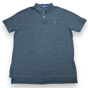 Ralph Lauren Polo Shirt Mens Size Large L Charcoal Gray Short Sleeve Purple Pony